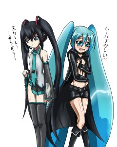 Rating: Safe Score: 0 Tags: black_rock_shooter black_rock_shooter_(character) crossover hatsune_miku vocaloid User: Vetyt